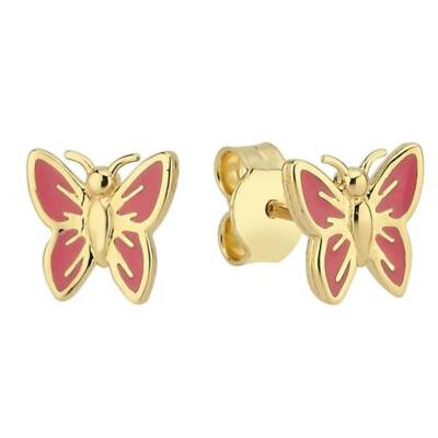 Kırmızı Mineli Kelebek Figürlü Altın Çocuk Küpesi - 1