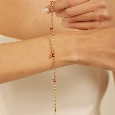 Kırmızı Mineli Şans Altın Bileklik - 2
