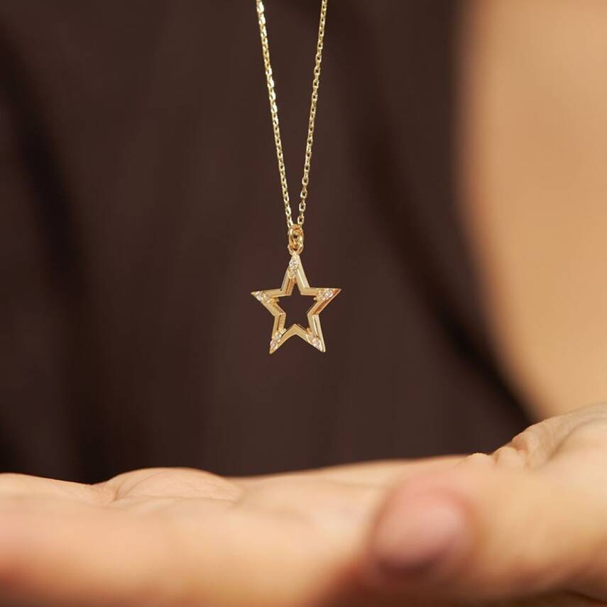 Köşeleri Taşlı Yıldız Altın Kolye - ALTINBAŞ (1)