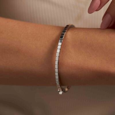 Küp Tasarım Beyaz Altın Kelepçe Bilezik - 1