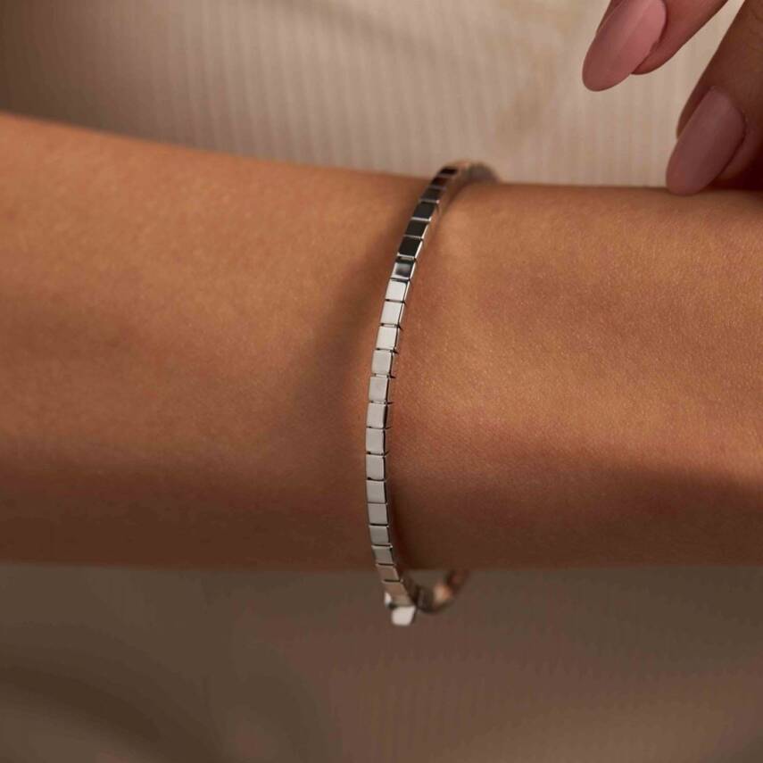 Küp Tasarım Beyaz Altın Kelepçe Bilezik - Semih Haşhaş Kuyumculuk