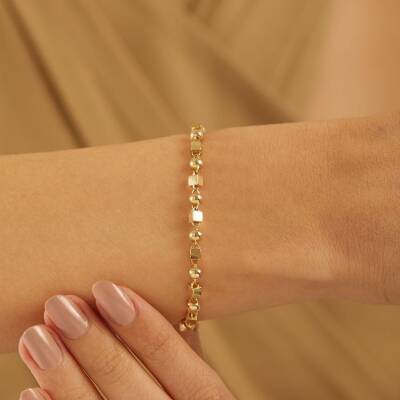 Küp Ve Yuvarlak Tasarımlı Altın Zincir Bileklik - 1