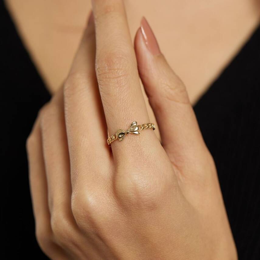 Kurdeleli Zincir Tasarımlı Altın Yüzük - 1