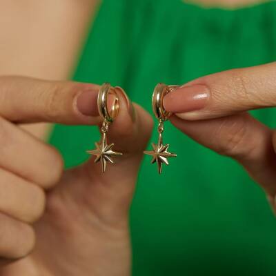 Kutup Yıldızlı Altın Halka Küpe - 1