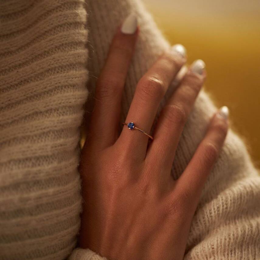 Lacivert Kare Taşlı Altın Yüzük - 1