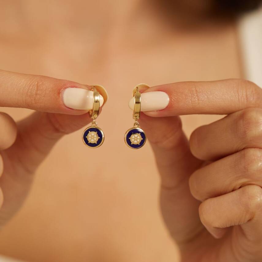 Lacivert Mineli Dümen Sallantılı Halka Altın Küpe - Semih Haşhaş Kuyumculuk (1)