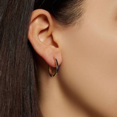 Lacivert Mineli Halka Altın Küpe - 1