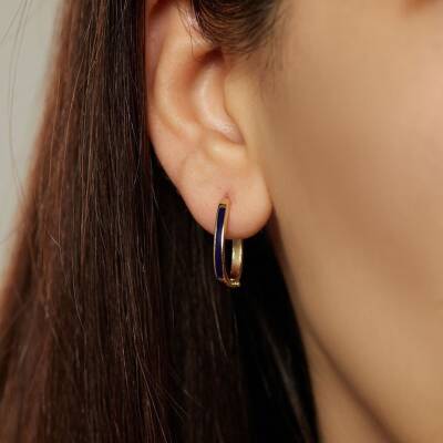 Lacivert Mineli Halka Altın Küpe - 2