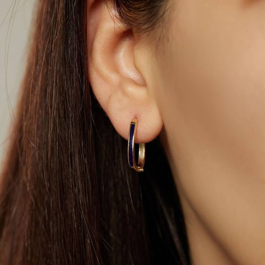 Lacivert Mineli Halka Altın Küpe - Semih Haşhaş Kuyumculuk (1)