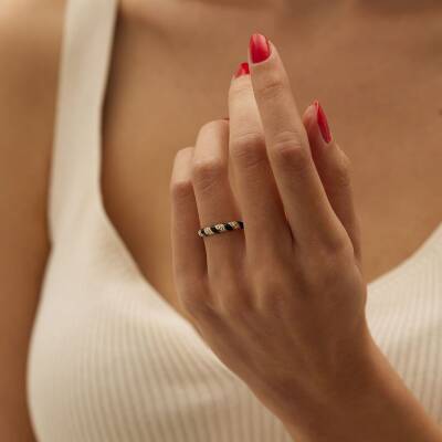 Lacivert Mineli Taşlı Sarmal Model Altın Yüzük - 1