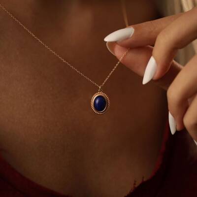 Lacivert Taşlı Altın Kolye - 1