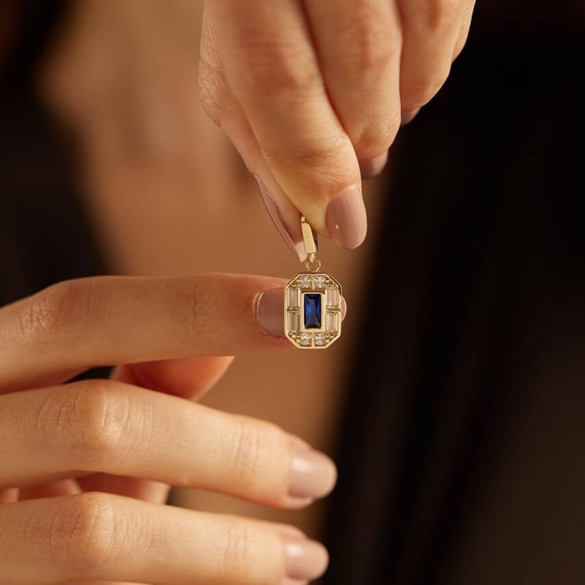 Lacivert Taşlı Altın Kolye Ucu - 1