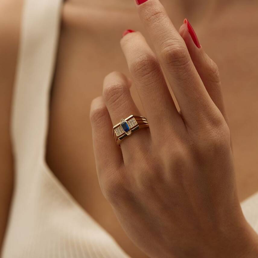 Lacivert Taşlı Altın Tasarım Yüzük - Semih Haşhaş Kuyumculuk