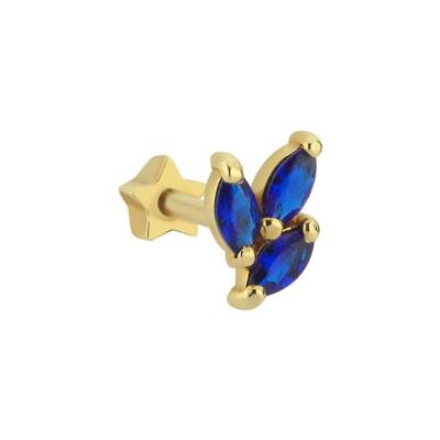 Lacivert Taşlı Markiz Kesim Altın Tragus - 1