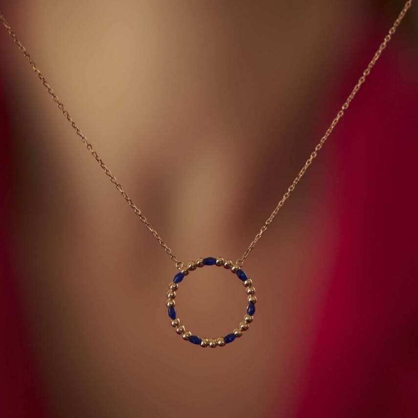 Lacivert Taşlı Yuvarlak Altın Kolye - Semih Haşhaş Kuyumculuk