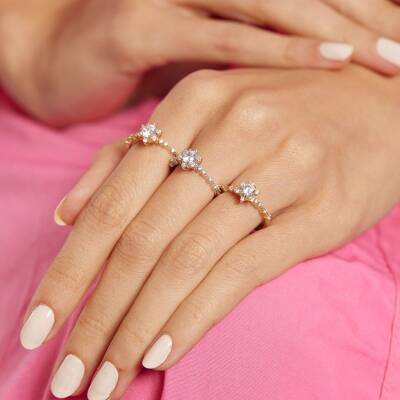 Lotus Model Tektaş Beyaz Altın Yüzük - 2