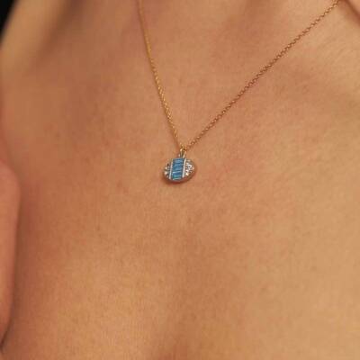 Mavi Baget Taşlı Altın Kolye - 1