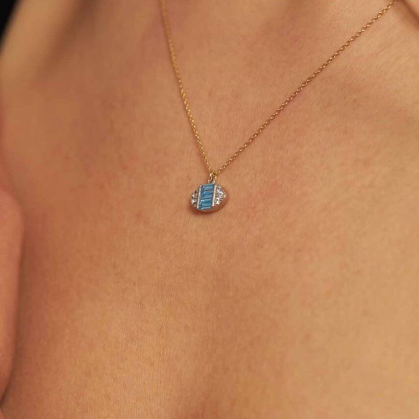 Mavi Baget Taşlı Altın Kolye - Semih Haşhaş Kuyumculuk