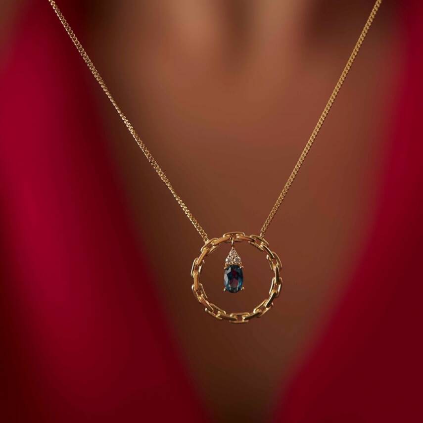 Mavi Damla Taşlı Halka Altın Kolye - Semih Haşhaş Kuyumculuk (1)
