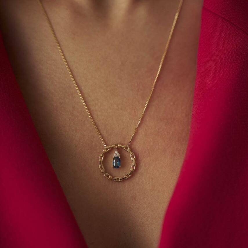 Mavi Damla Taşlı Halka Altın Kolye - Semih Haşhaş Kuyumculuk