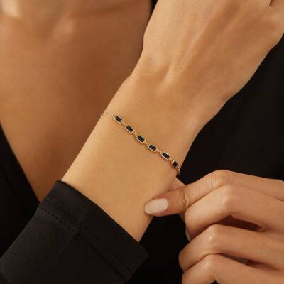 Mavi Dikdörtgen Taşlı Berrak Güzellik Altın Bileklik - 2