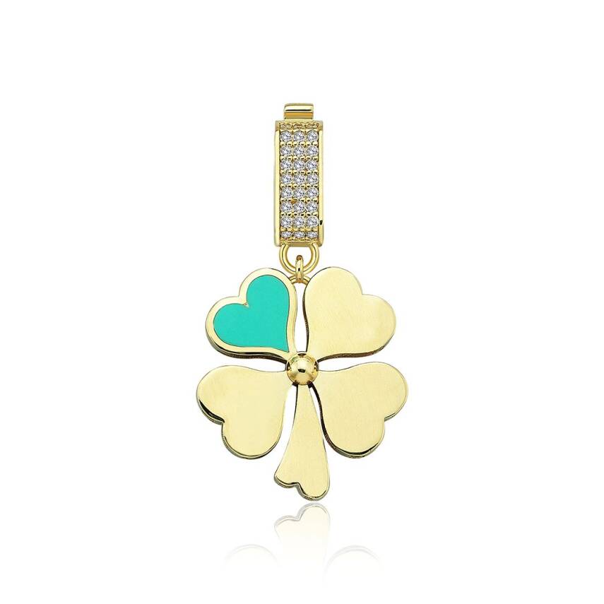 Mavi Mineli Dört Yapraklı Yonca Charm - 2