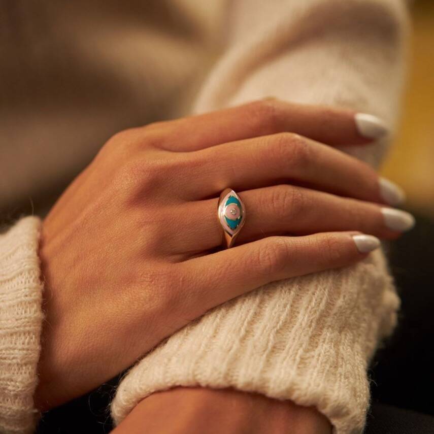 Mavi Mineli Göz Altın Yüzük - 1