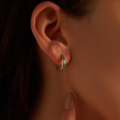 Mavi Mineli Halka Altın Küpe - 1