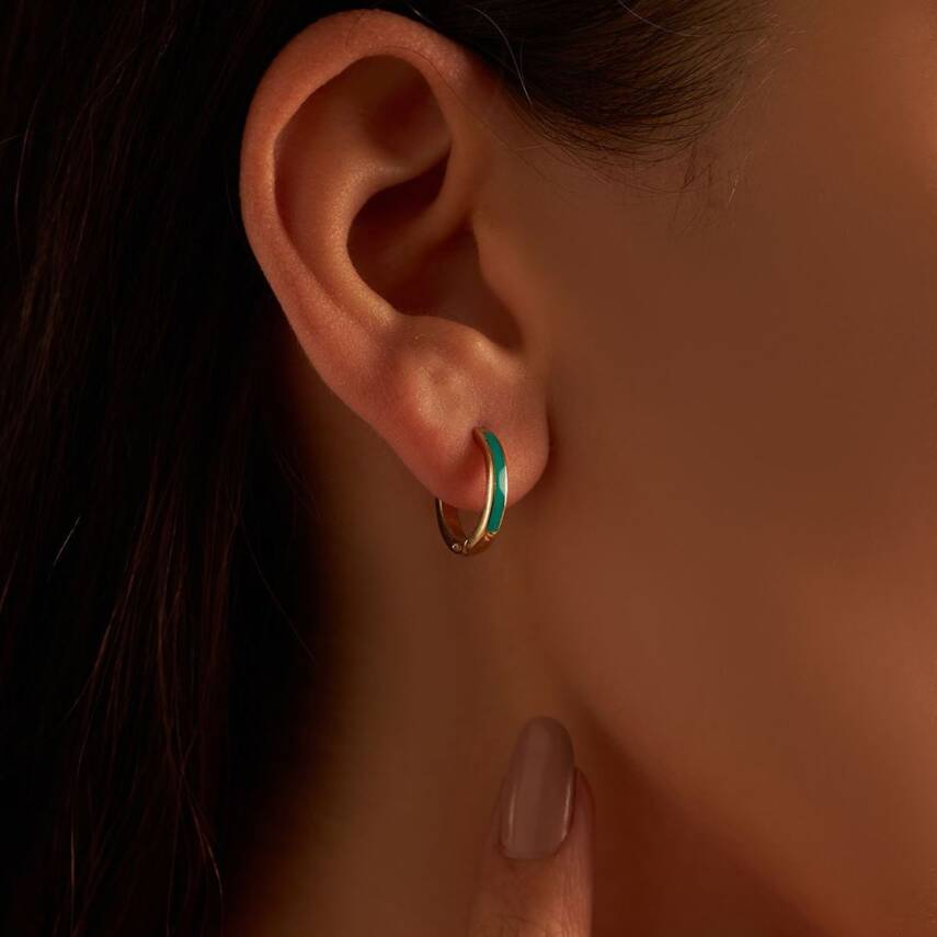 Mavi Mineli Halka Altın Küpe - Semih Haşhaş Kuyumculuk