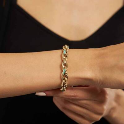 Mavi Mineli Hallow Altın Bileklik - 1