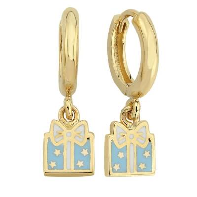 Mavi Mineli Hediye Kutusu Sallantılı Altın Çocuk Küpesi - 1