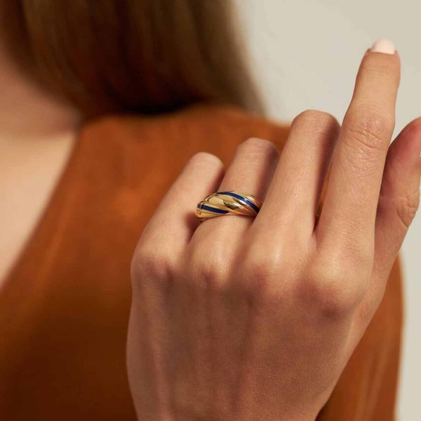 Mavi Mineli İstiridye Altın Yüzük - 1