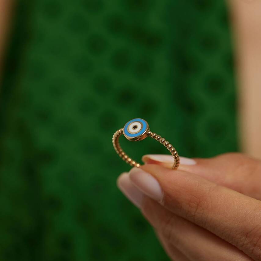 Mavi Mineli Nazar Boncuklu Minimal Altın Yüzük - Semih Haşhaş Kuyumculuk (1)