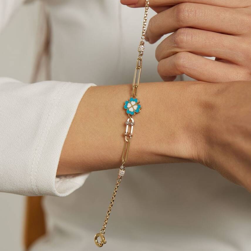Mavi Mineli Yonca Altın Bileklik - Semih Haşhaş Kuyumculuk