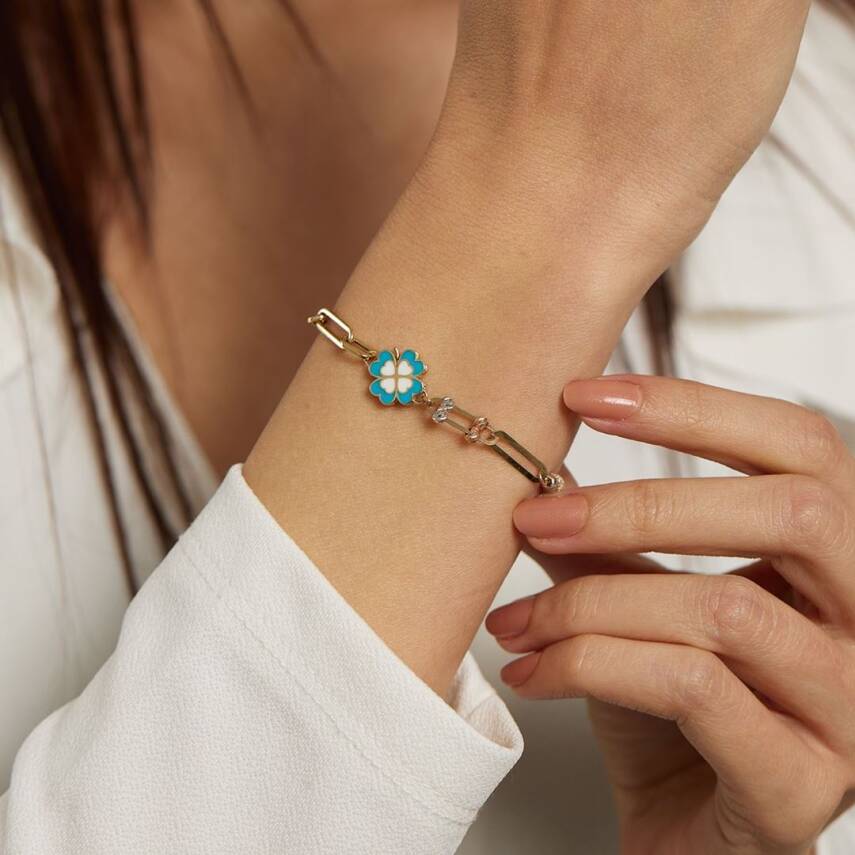 Mavi Mineli Yonca Altın Bileklik - Semih Haşhaş Kuyumculuk (1)