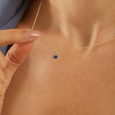 Mavi Taşlı Altın Kolye - 2