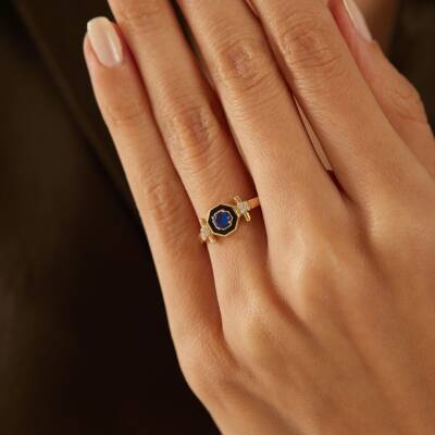 Mavi Taşlı Altın Yüzük - 1