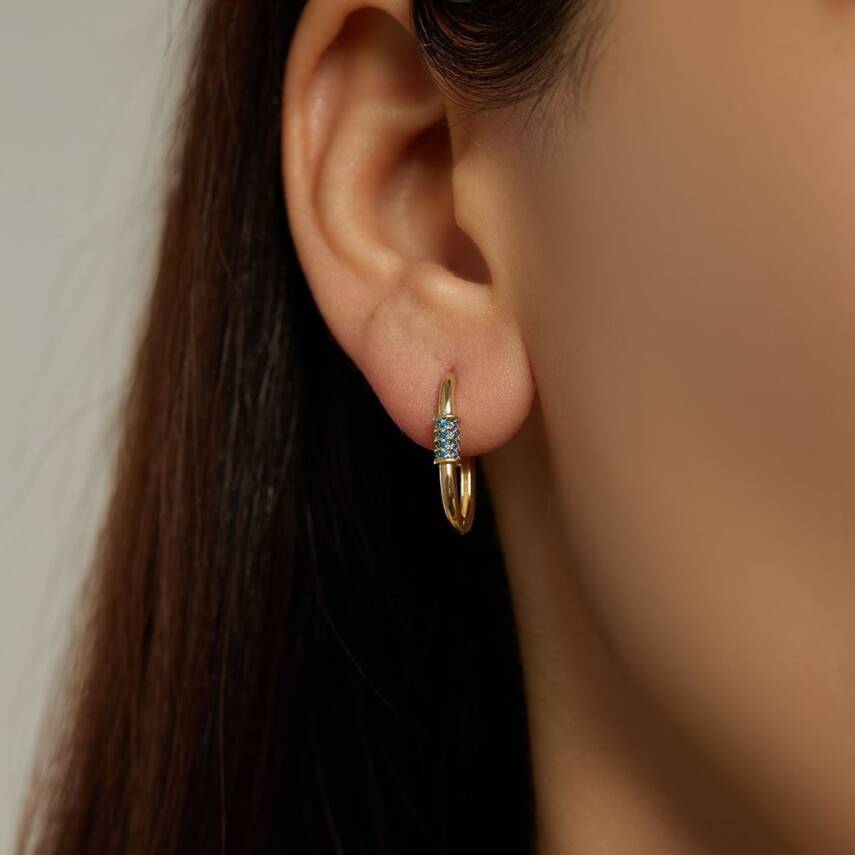 Mavi Taşlı Ataş Altın Küpe - Semih Haşhaş Kuyumculuk