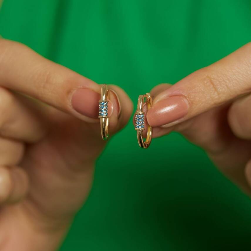 Mavi Taşlı Ataş Altın Küpe - Semih Haşhaş Kuyumculuk (1)