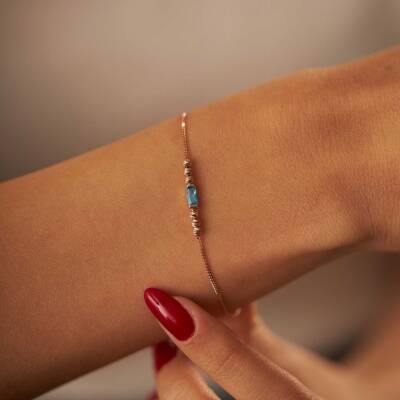 Mavi Taşlı Dorika Toplu Altın Bileklik - 1