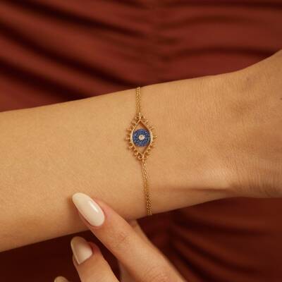 Mavi Taşlı Göz Altın Bileklik - 1