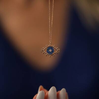 Mavi Taşlı Kirpik Kolye - 1