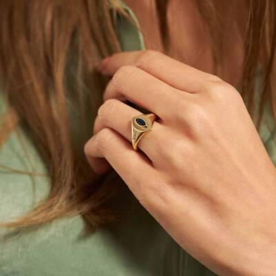 Mavi Taşlı Şövalye Altın Yüzük - 1