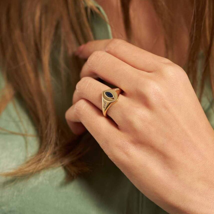 Mavi Taşlı Şövalye Altın Yüzük - Semih Haşhaş Kuyumculuk