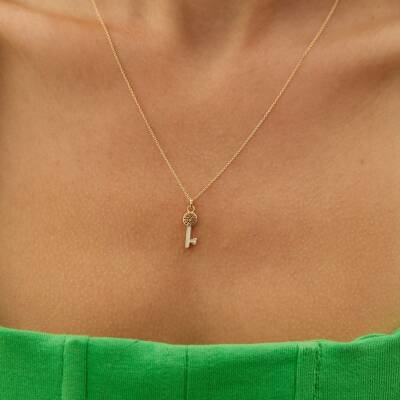 Mineli Altın Anahtar Kolye - 1