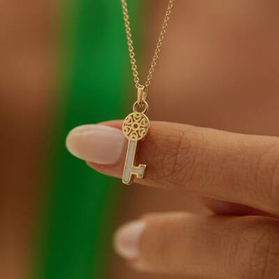 Mineli Altın Anahtar Kolye - 2