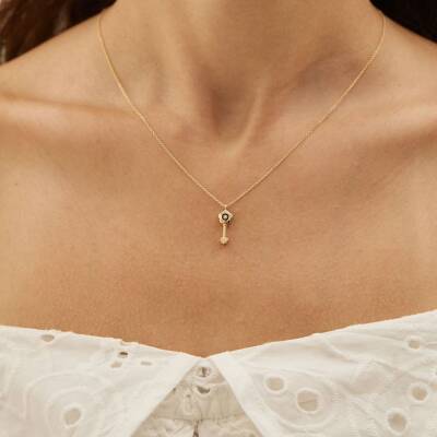 Mineli Anahtar Altın Kolye Ucu - 1