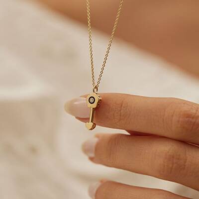 Mineli Anahtar Altın Kolye Ucu - 2