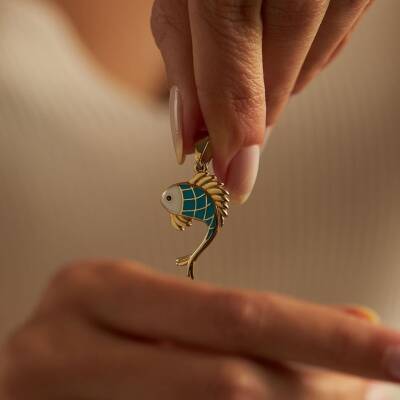 Mineli Balık Altın Kolye Ucu - 1