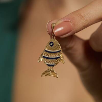 Mineli Balık Altın Kolye Ucu - 1